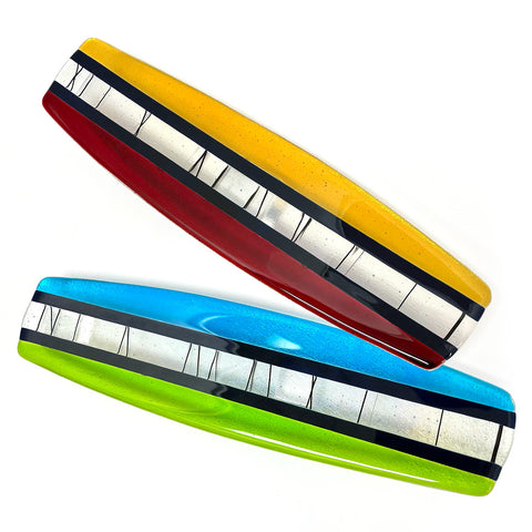 Fused glass sushi tray in dual gemstone colors