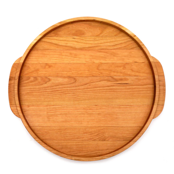 Large round cherry wood serving tray