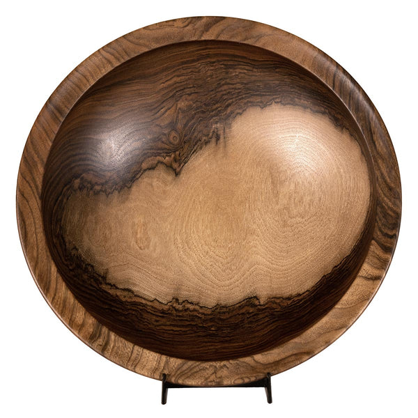 One-of-a-kind serving bowl in high contrast walnut