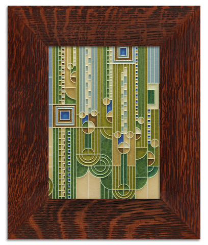 Framed Motawi tile of Frank Lloyd Wright Saguaro, green colorway