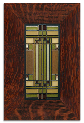 Framed Motawi Tile of Frank Lloyd Wright skylight, brown