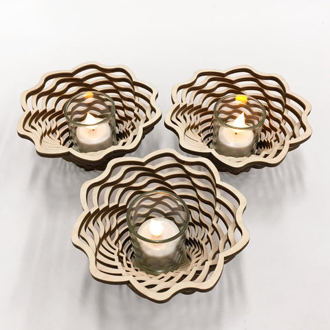 Laser-cut birch wood votive candle holders