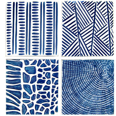 Blue and white Ocean ceramic coasters, set of 4