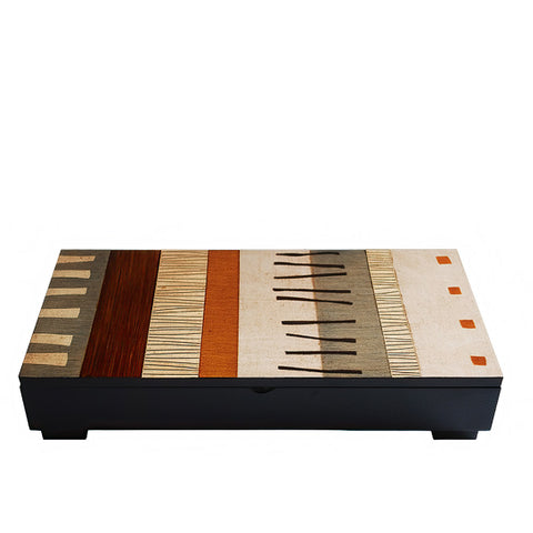 Hand-painted Brazilian wood box, long rectangle, brown/cream