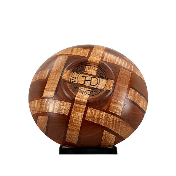 Small decorative wood bowl with basketweave design