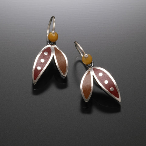 Silver earrings with red inlays by Susan Kinzig