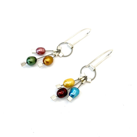 Aerial rainbow and steel hook earrings by Meghan Patrice Riley