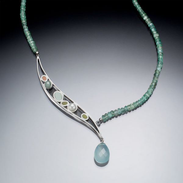 Silver and gemstone asymmetric necklace by Susan Kinzig