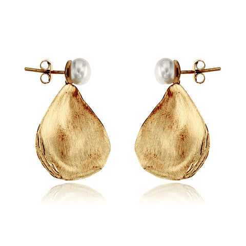 Satin-finish gold vermeil and pearl oyster shell post earrings