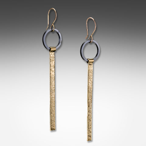 Long tab gold vermeil earrings on silver ring by Suzanne Q Evon