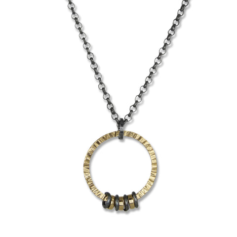 Gold vermeil hammered hoop with rings necklace by Suzanne Q Evon