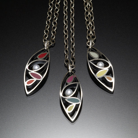 Silver pendant necklace with color inlays by Susan Kinzig