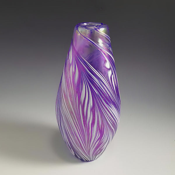 Handcrafted art glass narrow petal vase by Mark Rosenbaum