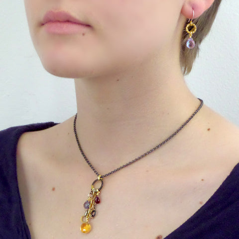 Long drop multi-gemstone mandarin necklace by Suzanne Q Evon