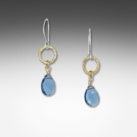 Kyanite earrings on small hammered hoop by Suzanne Q Evon