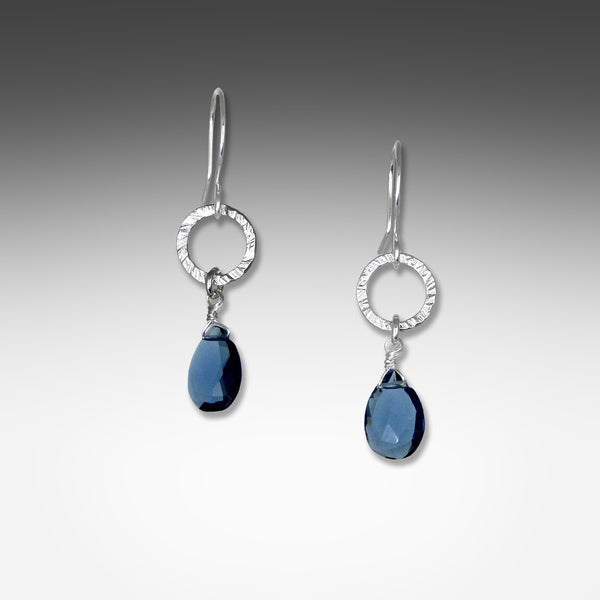 Kyanite earrings on small hammered hoop by Suzanne Q Evon