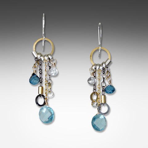 Long drop multi-hue blue topaz earrings by Suzanne Q Evon