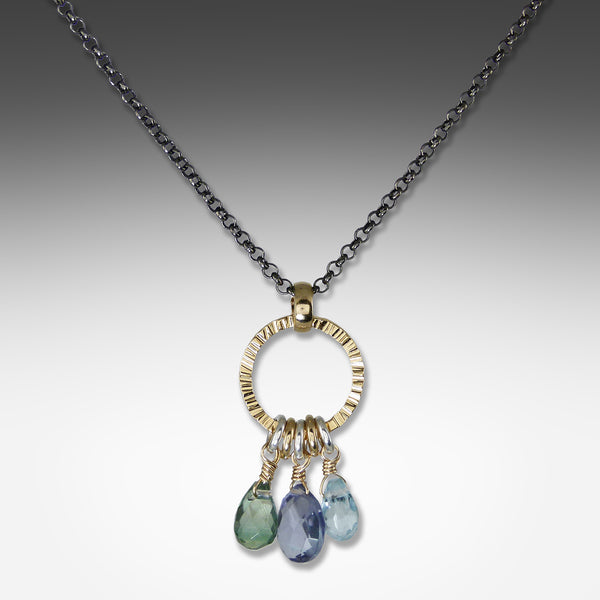 3-stone iolite necklace on gold vermeil hoop by Suzanne Q Evon