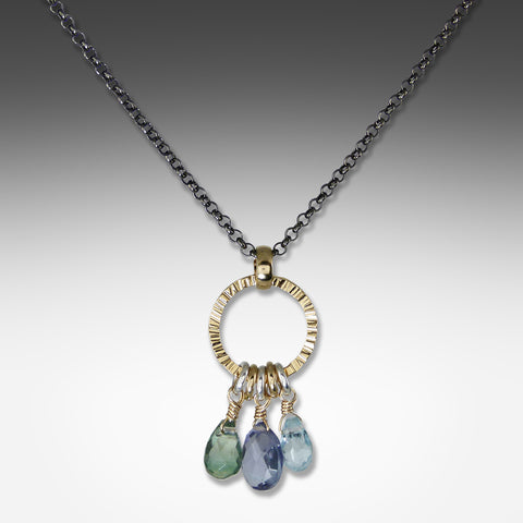 Suzanne Q Evon 3-stone iolite necklace on gold vermeil hoop