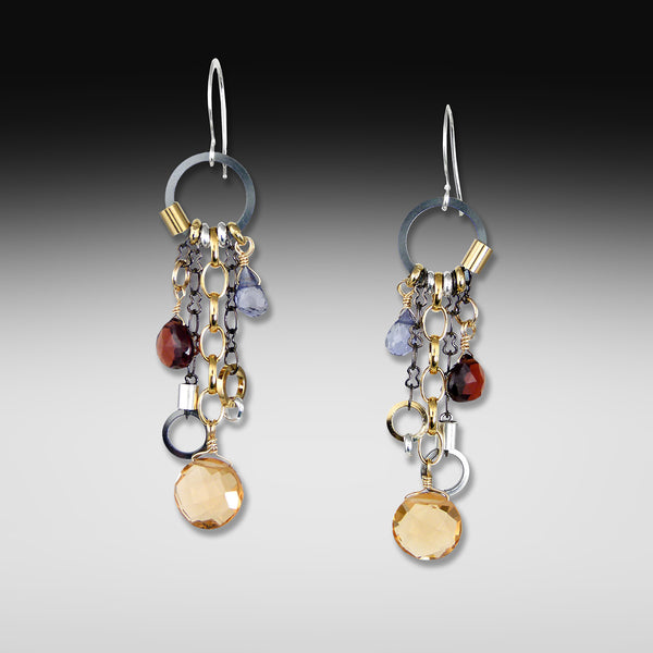 Long drop multi-gemstone mandarin earrings by Suzanne Q Evon