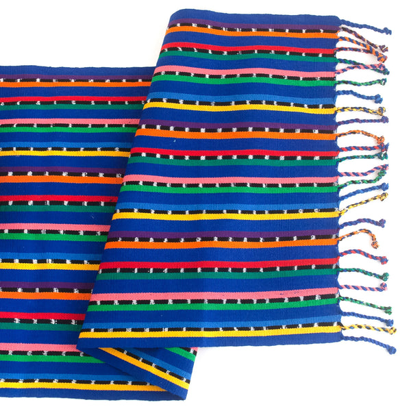 Colorful handwoven cotton table runner, blue multi
