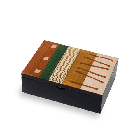 Hand-painted Brazilian wood keepsake box, small rectangle, gold/green