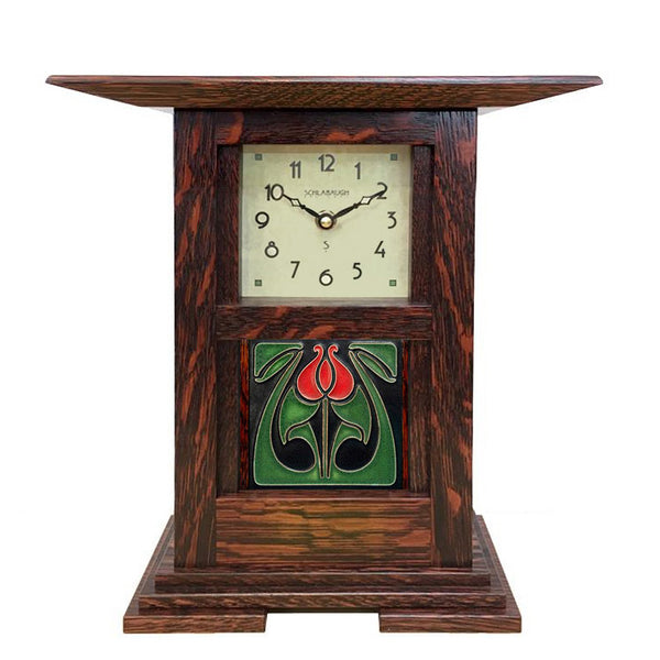Prairie style clock with Motawi tile inset