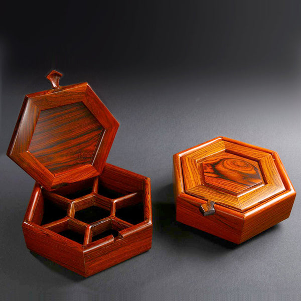 Handcrafted cocobolo wood hexagonal box