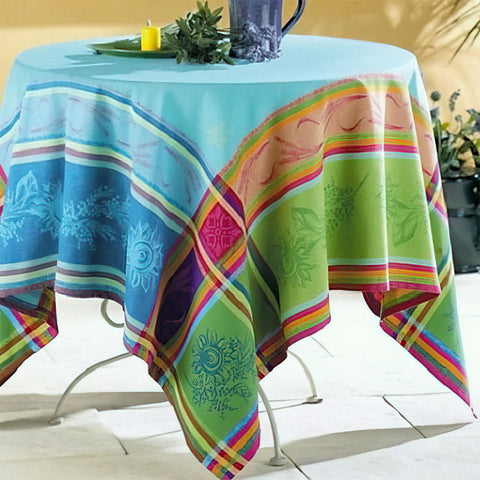 Classic French jacquard linens in turquoise