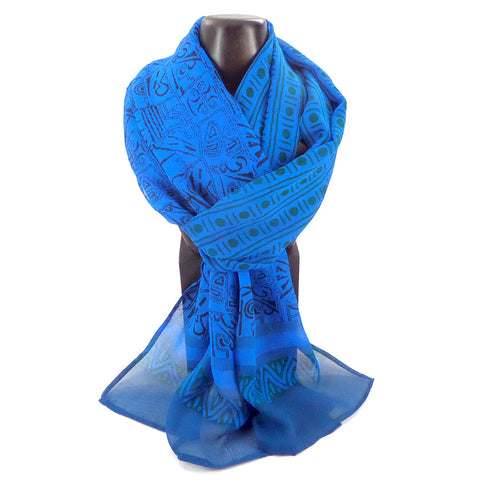 Summer weight silk chiffon scarf, blue