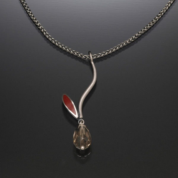 Susan Kinzig silver stem necklace with gemstone and red inlay