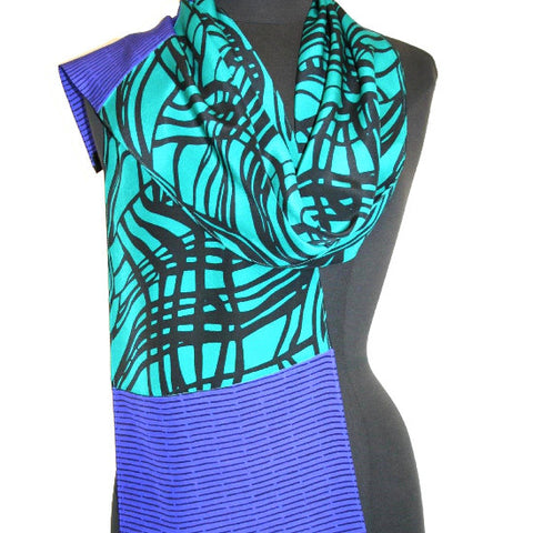 Hand-screened swirl silk scarf