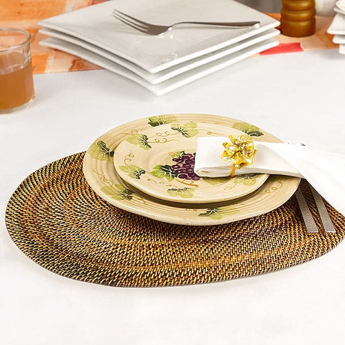 Round woven rattan placemats, set of 4