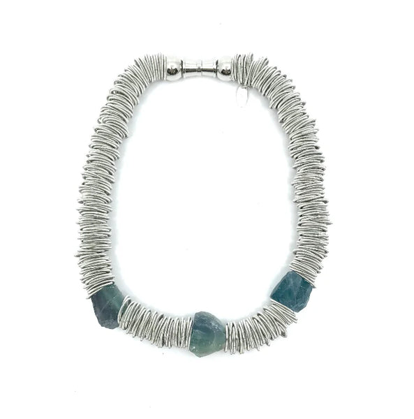 Necklace with wire silver rings and fluorite stones