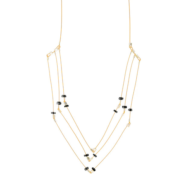 Faceted three strand necklace, spinel on gold hardware by Meghan Patrice Riley