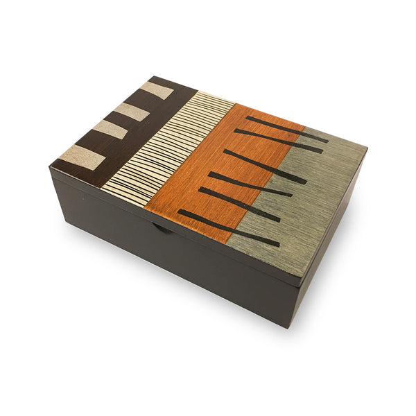 Hand-painted Brazilian wood keepsake box, small rectangle, brown/cream