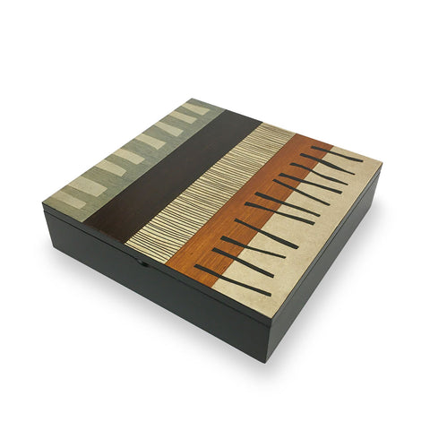 Hand-painted Brazilian wood box, medium square, brown/cream