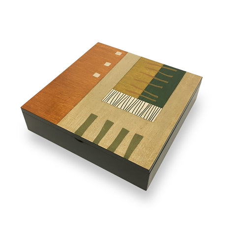 Hand-painted Brazilian wood box, medium square, gold/green