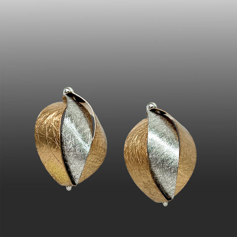 Earrings, 3 ribbons sterling silver and gold vermeil