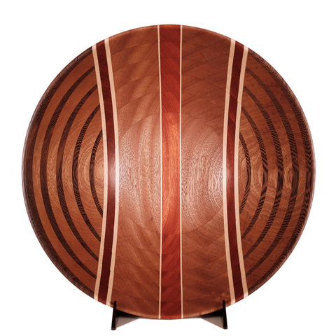 One-of-a-kind heirloom bowl in layers of crisscrossing exotic woods