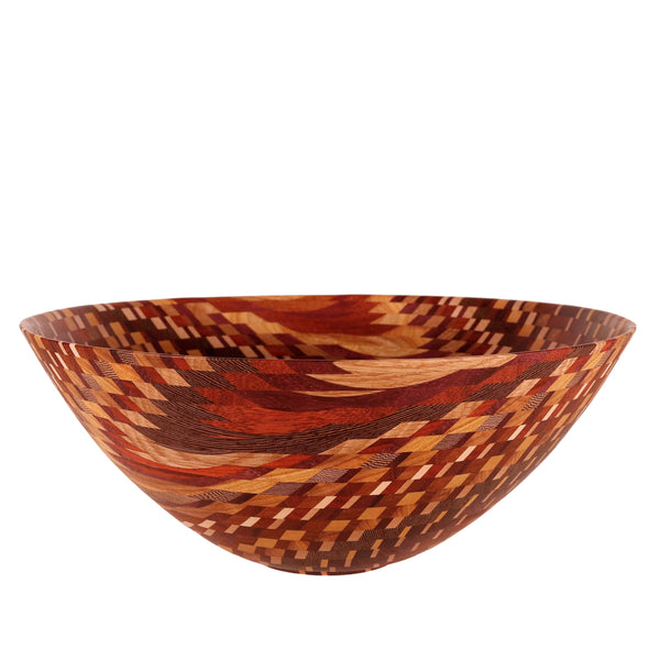 One-of-a-kind heirloom bowl in 16 tiers of swirling wood patterns