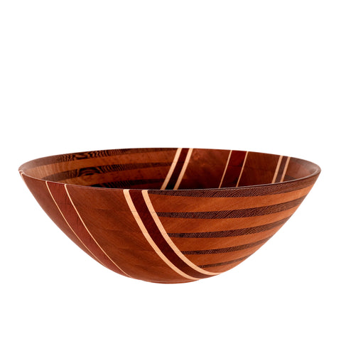 One-of-a-kind heirloom bowl in layers of crisscrossing exotic woods