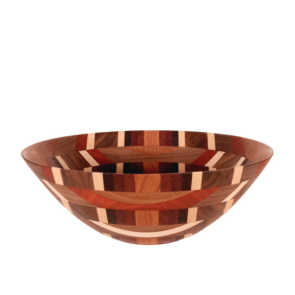 One-of-a-kind 5-tier segmented salad bowl in geometric wood patterns