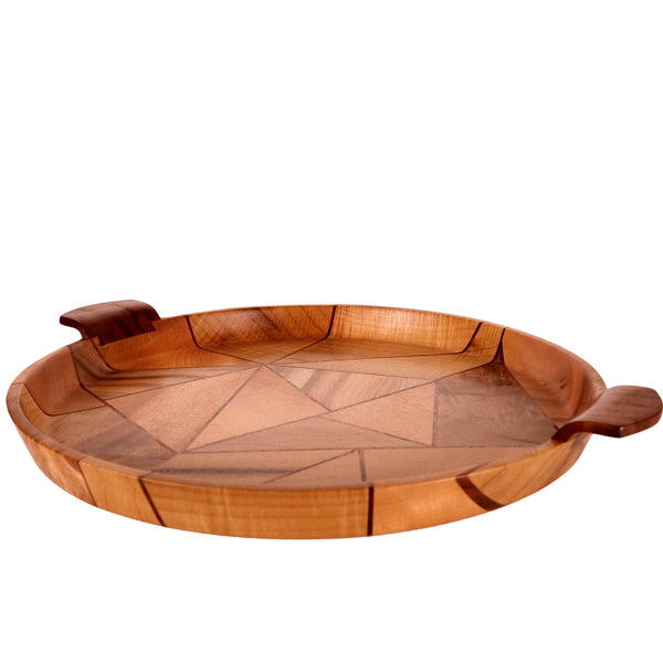 Extra large one-of-a-kind wood serving tray in modern geometrics