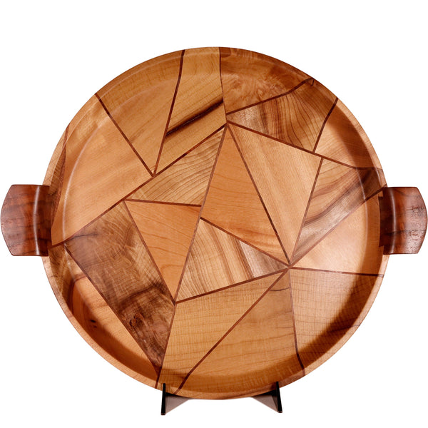 Extra large one-of-a-kind wood serving tray in modern geometrics