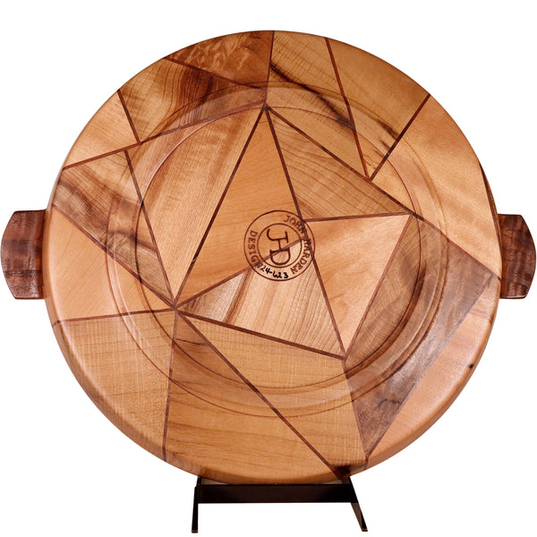 Extra large one-of-a-kind wood serving tray in modern geometrics