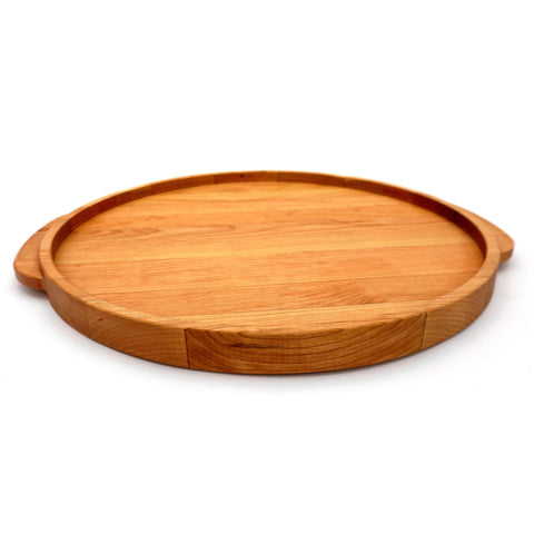 Large round cherry wood serving tray