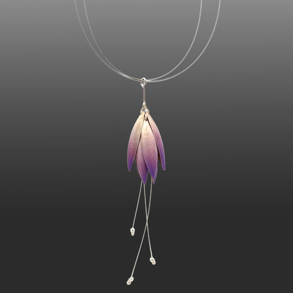 Necklace lavender silver petals & long wires
