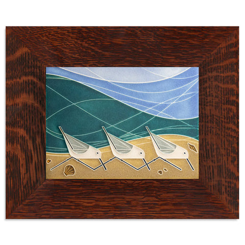 Framed Motawi ceramic tile Beach Birds 6x8