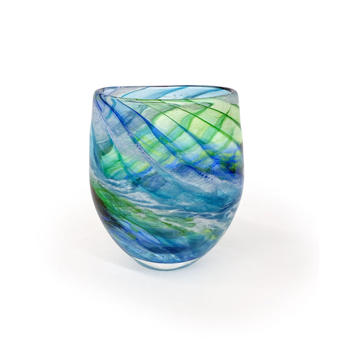Hand-blown Ocean wide vase by Richard Glass